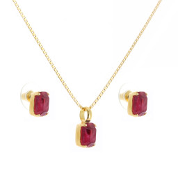 rough red Emerald crystal set necklace and earrings krystal london gold plated front on.jpg