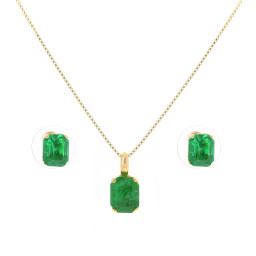 rough Emerald crystal set necklace and earrings krystal london gold plated front on.jpg