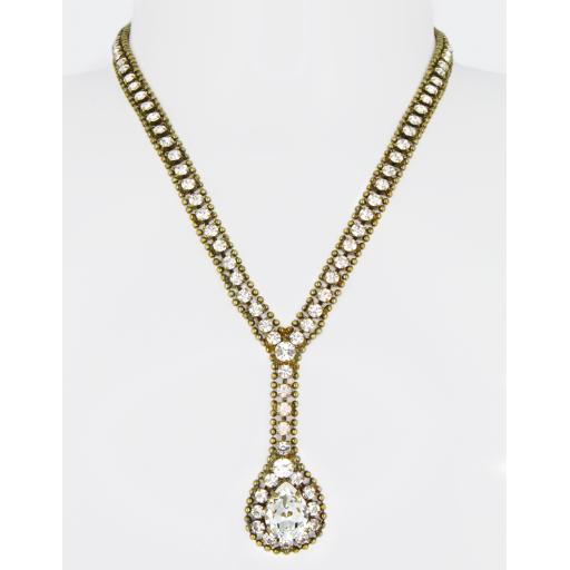 Vintage Lisa Beaded Y Drop Necklace - Crystal