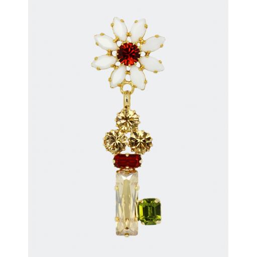 Floral Key Charm Lapel Pin - Red